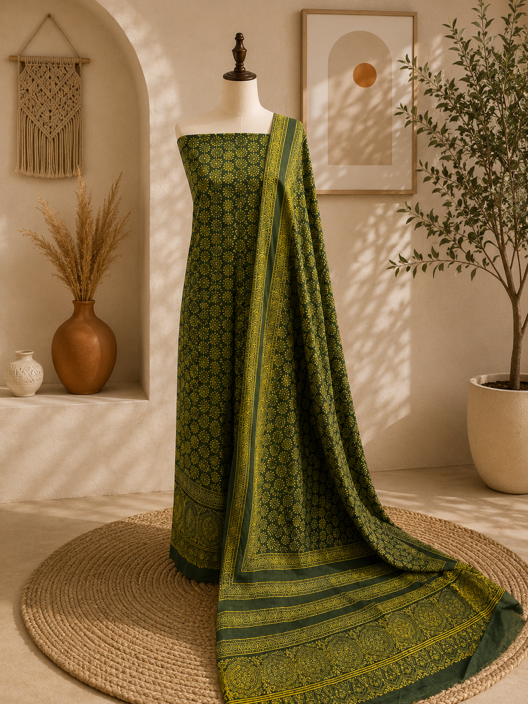2 piece Ajrak (green)