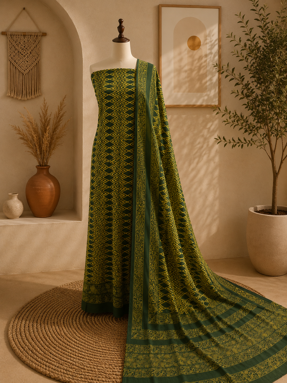 2 piece Ajrak (green)